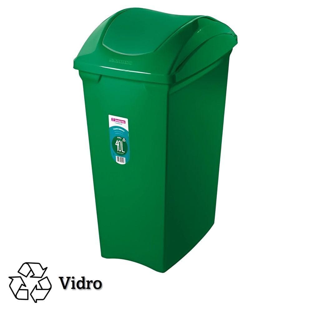 Lixeira 40 Litros Seletiva Verde Para Vidro Cesto De Lixo Tampa Basculante - SR64/24 Sanremo