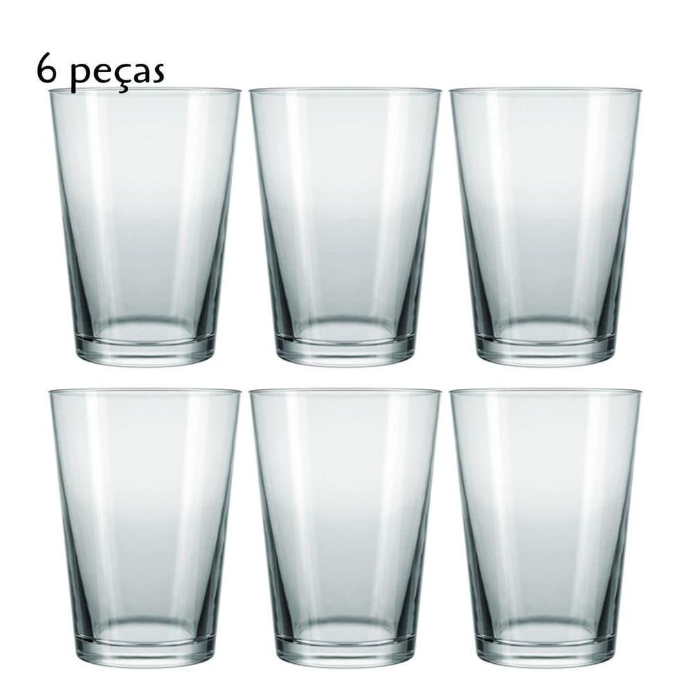 Jogo De Copos Em Vidro 6 Pçs Para Cerveja 300Ml Transparente