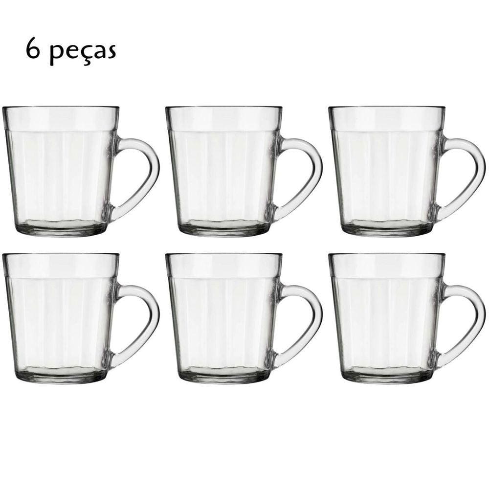 Jogo De Canecas Em Vidro Americano 6 Peças 270Ml Com Alça