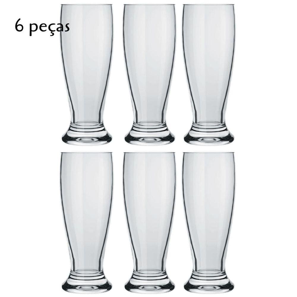 Jogo De Copos Em Vidro 6 Peças Para Cerveja 300Ml Incolor