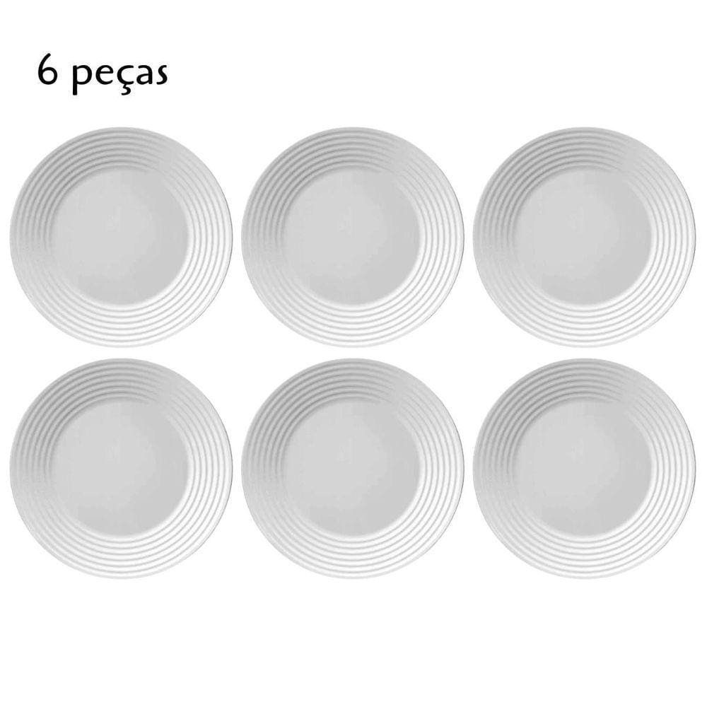 Jogo De Pratos Raso Em Vidro 6 Peças 26Cm Saturno Branco
