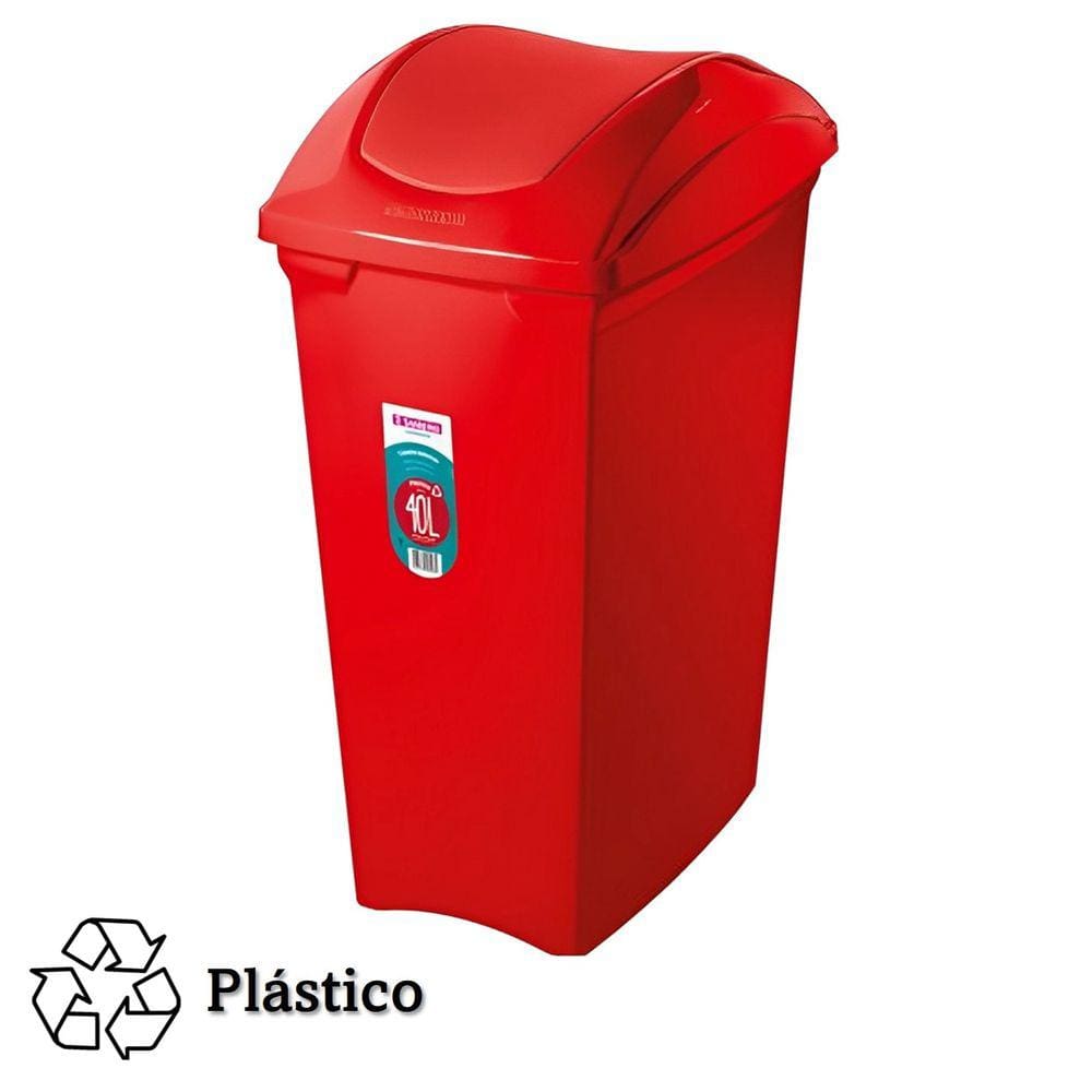 Lixeira 40 Litros Seletiva Vermelha Para Plástico Cesto De Lixo Tampa Basculante - SR64/22 Sanremo
