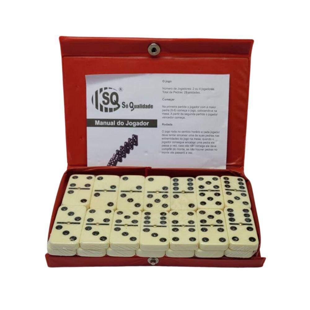 Jogo Domino Profissional Osso Colorido 28 Peças Com Estojo