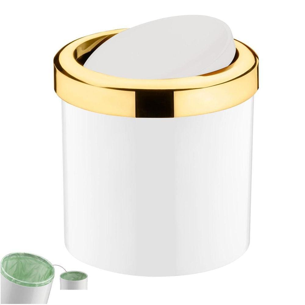Lixeira 5L Tampa Basculante Banheiro Dourado - Branco