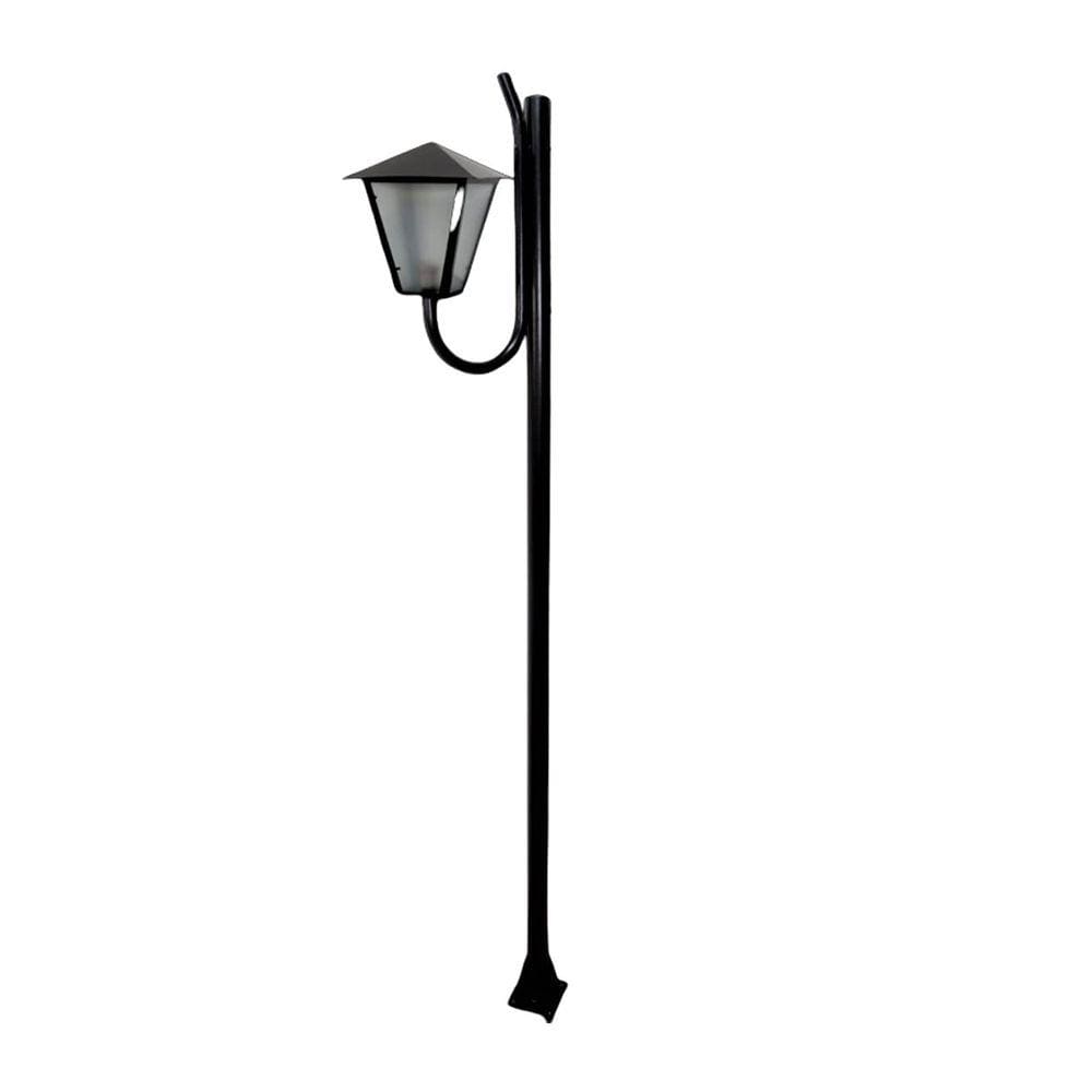 Poste Braço Curvo e Luminária Romana de Jardim Preto 300cm