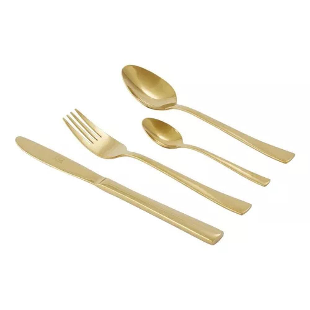 Conjunto Talheres Dourado Aço Inox 16 Peças Premium
