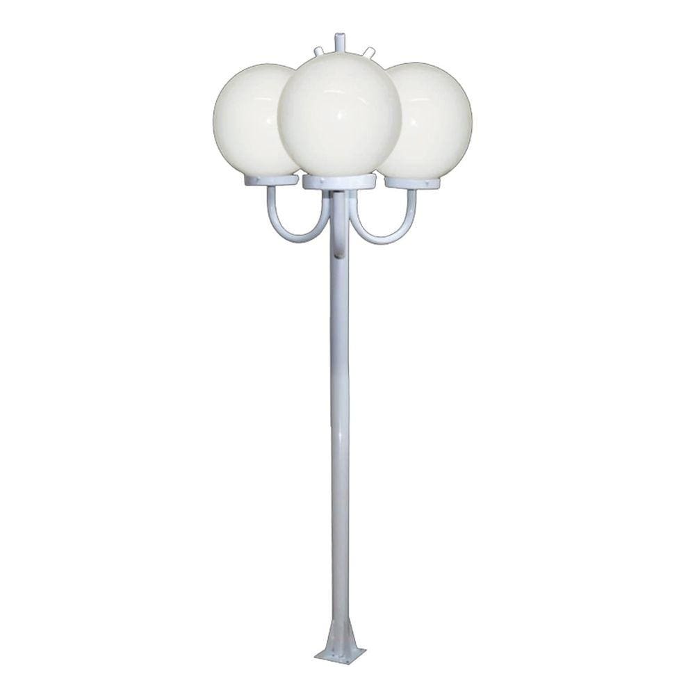 Poste Luminária Globo P Triplo Braço Curvo Cima Branco 200cm