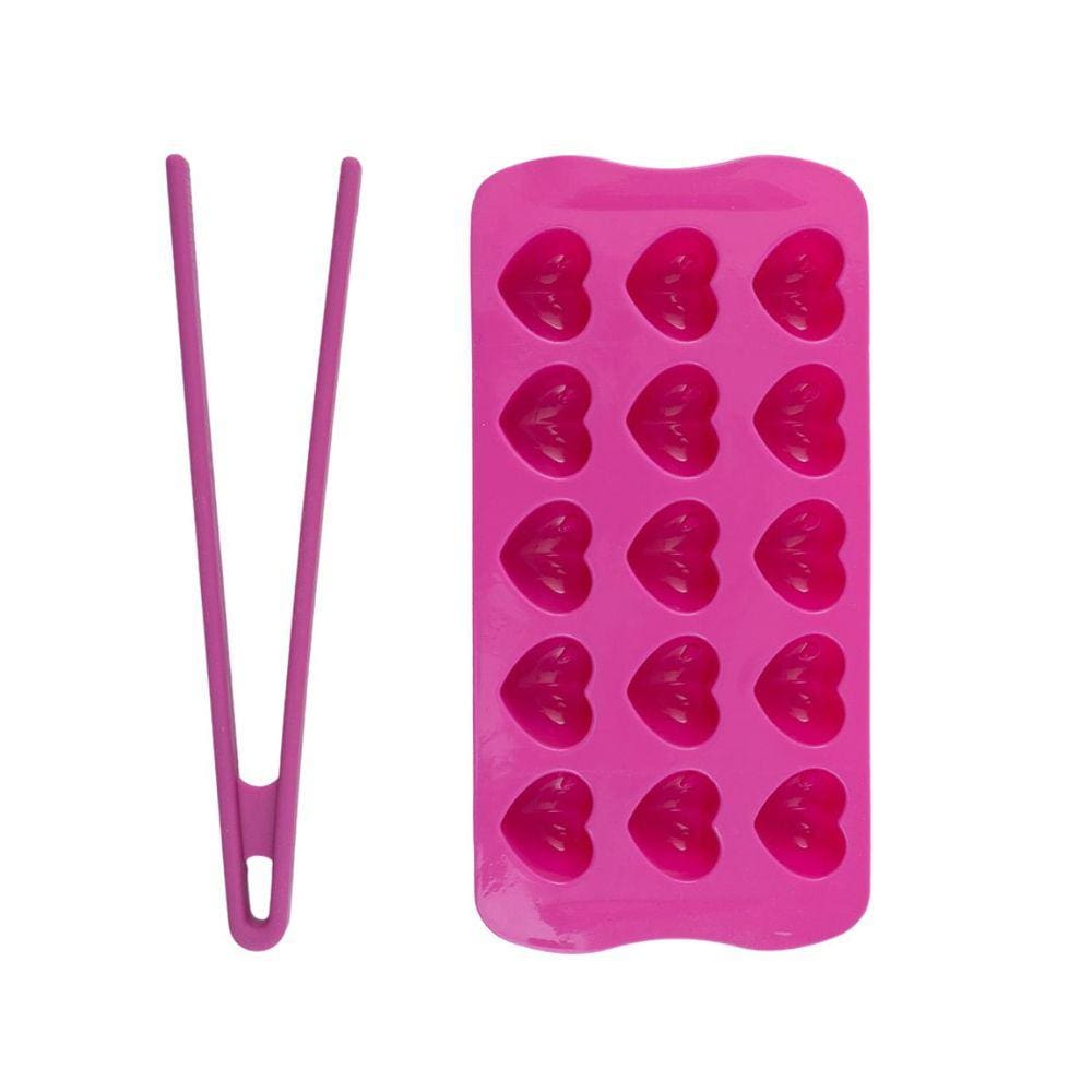 Kit forma de gelo coração e pegador de salada silicone pequeno - Mozcada