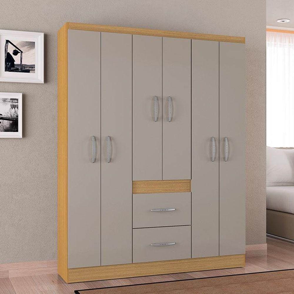 Guarda Roupa Casal Ambiente Milão 6 Portas Damasco Off White - Poquema