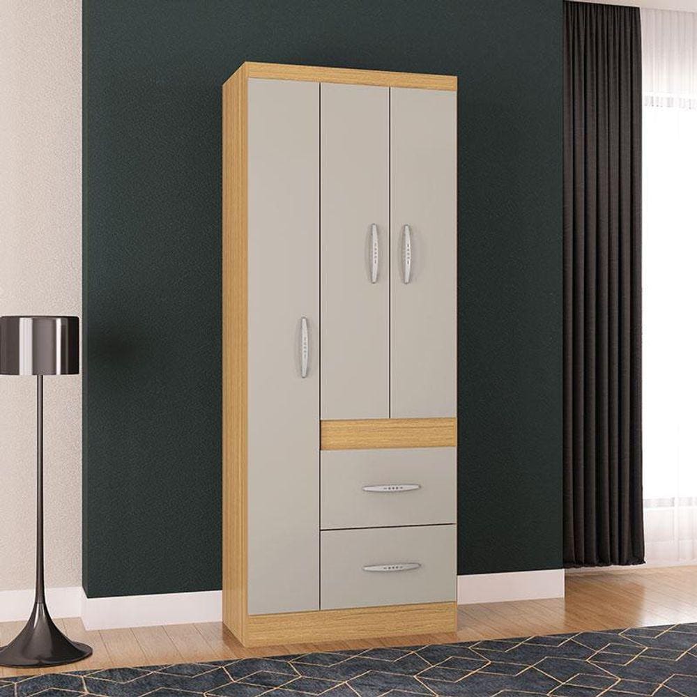 Guarda Roupa Solteiro Ambiente Milão 3 Portas Damasco Off White - Poquema