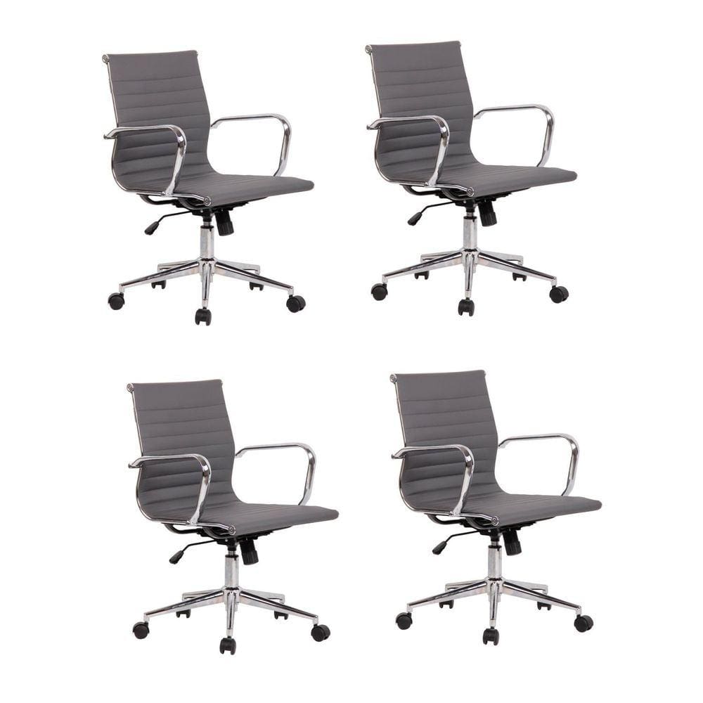 Conjunto 4 Cadeiras Poliuretano Office Sevilha Rivatti Móveis Cinza