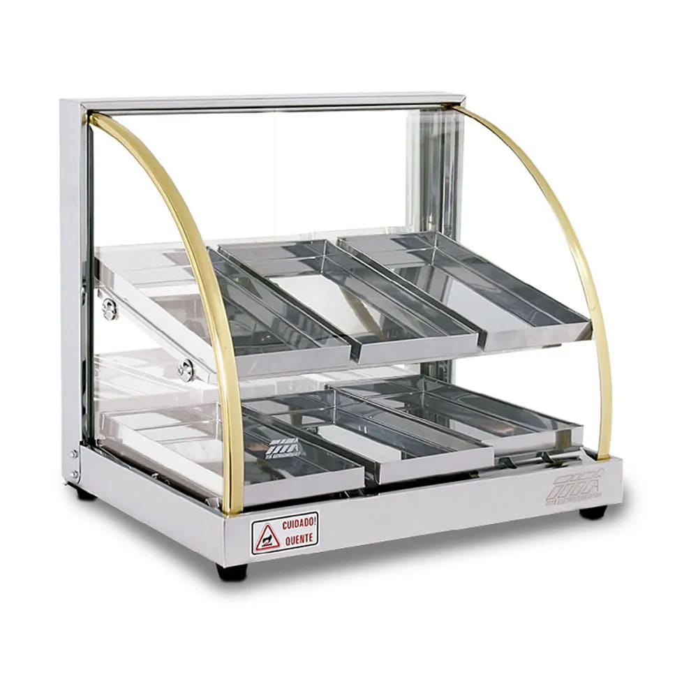 Estufa Vitrine Elétrica Curva Duplo Quente 6 Bandejas Inox Tita