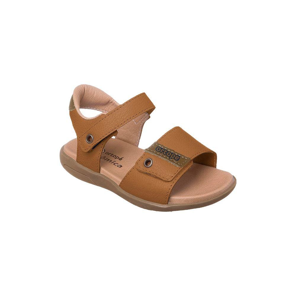 Sandália Infantil Masculina Ortopé Autêntica Couro Fecho Duplo Caramelo