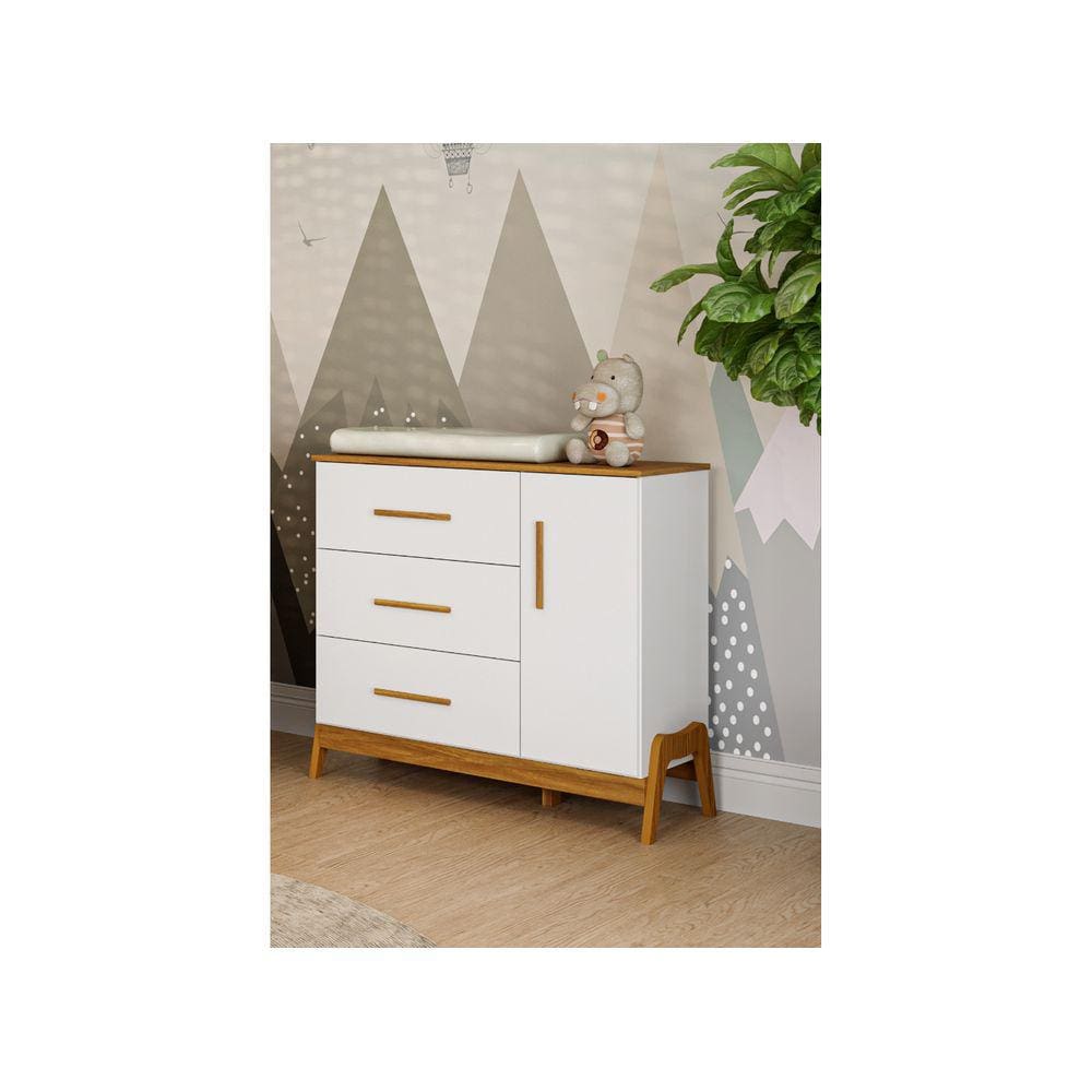Cômoda Bebê Retro Moveis Peroba Guti 03 gavetas 01 porta MDF