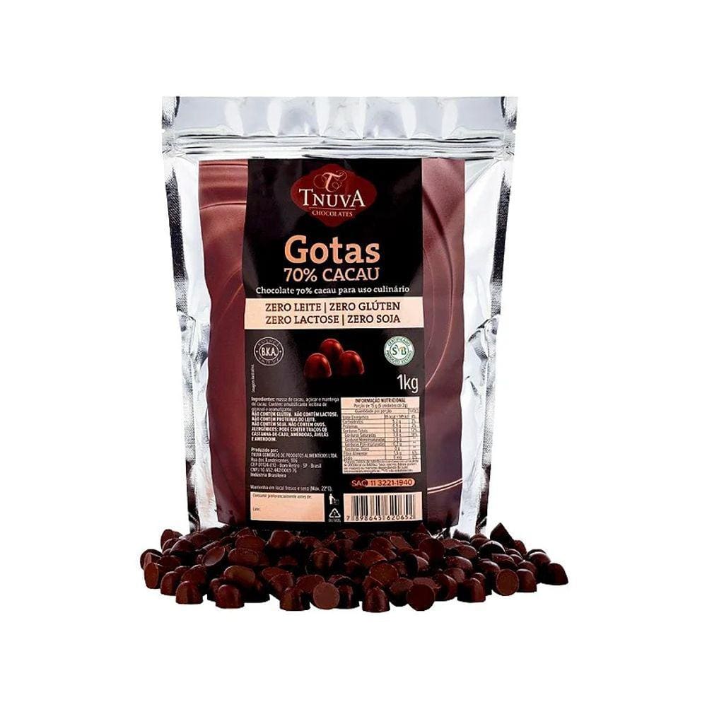 Gotas de Chocolate 70% Cacau Sem Glúten Sem Lactose e Vegano Tnuva 180g