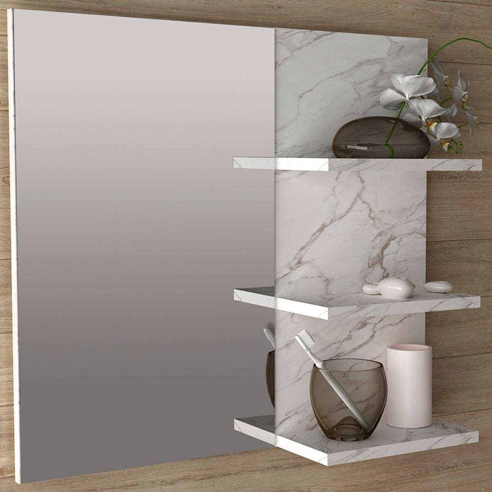 Armário De Banheiro 3 Prateleiras Mármore Branco Bn3608 - Tecno Mobili