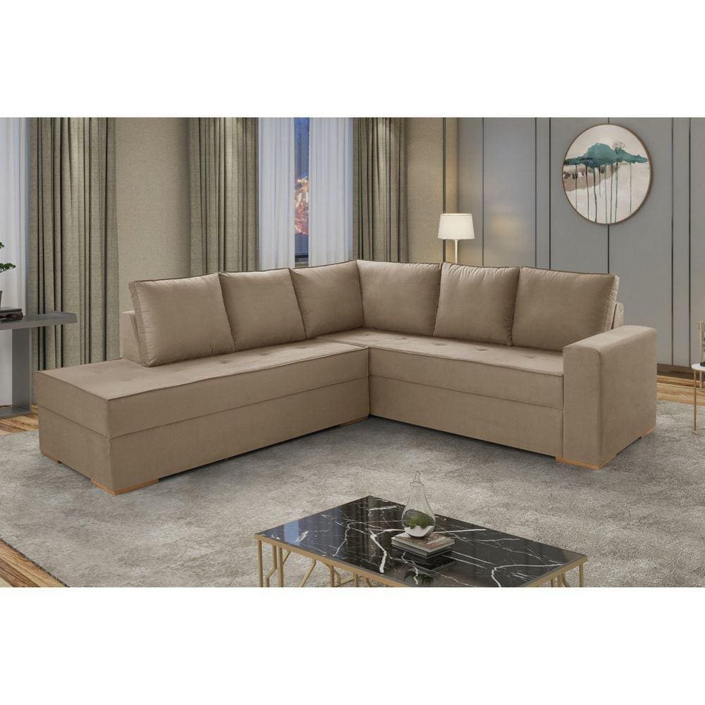Sofá de Canto com Chaise Lado Esquerdo Laura Yescasa Bege