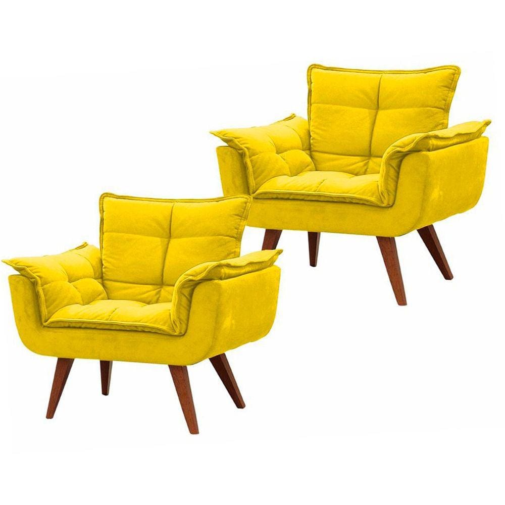 Kit 2 Poltronas Decorativa Opalla Sala de Estar Consultorio Clinica Suede Amarelo -Decor Elity