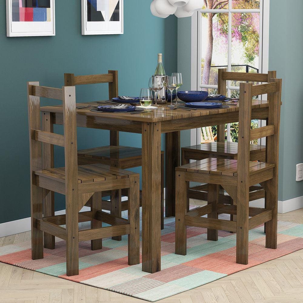 Conjunto Mesa com 4 Cadeiras Madeira Maciça Lanes Móveis Castanho