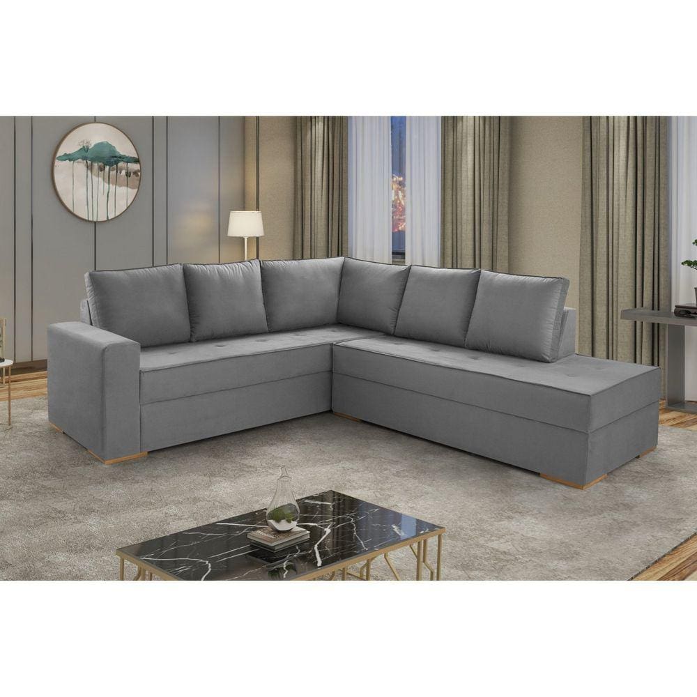 Sofá de Canto com Chaise Lado Direito Laura Yescasa Cinza