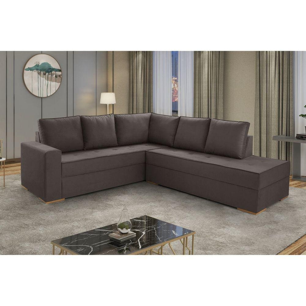 Sofá de Canto com Chaise Lado Direito Laura Yescasa Marrom