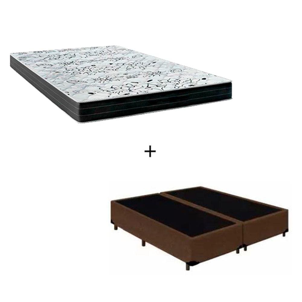 Cama Box King - Tecido Sintético Marrom com Colchão Extra Firme D28 - Suporta 80Kg
