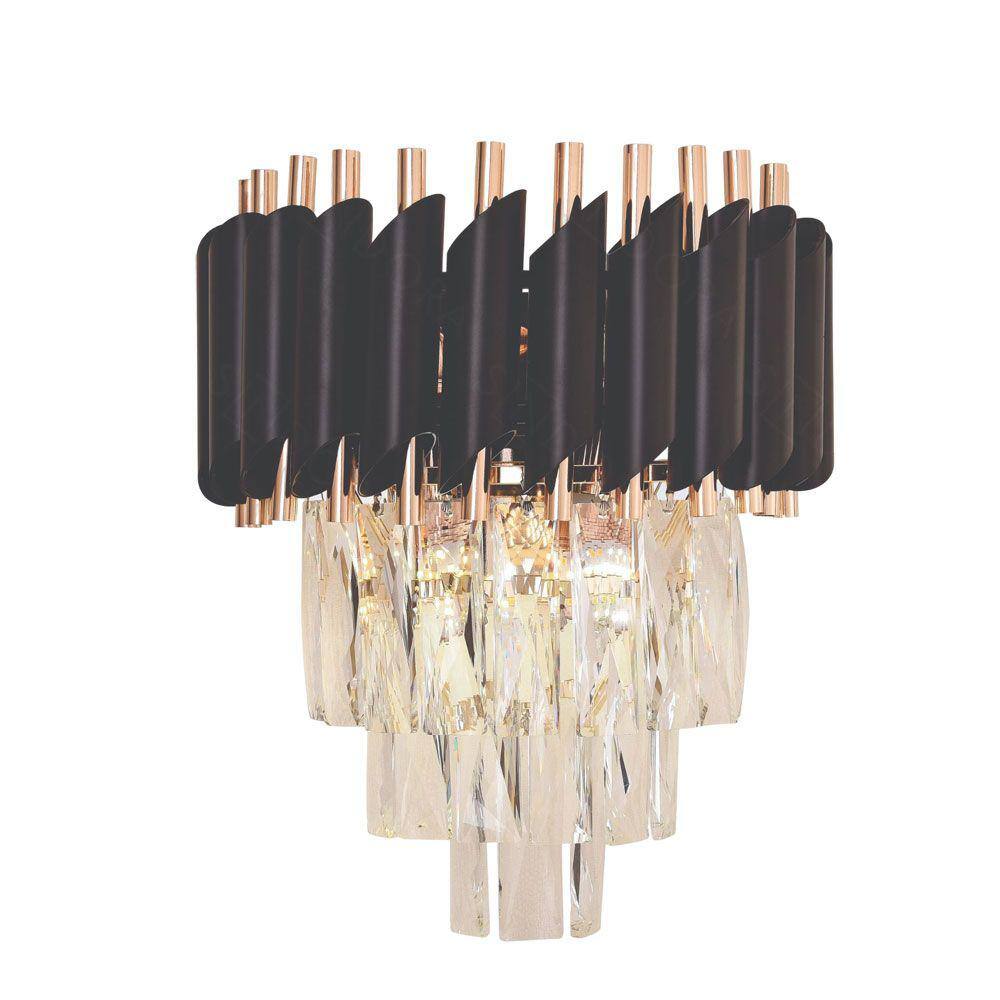 Arandela Preta e Dourada Cristal 30cm 2E14