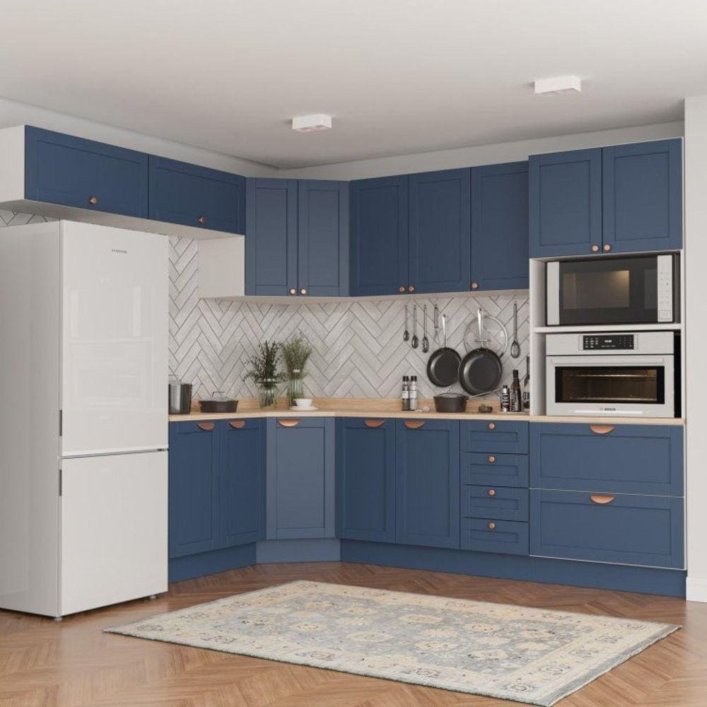 Cozinha Modulada 8 Peças com Tampo 4 Aéreos 3 Balcões e Torre Quente Arizona CabeCasa MadeiraMadeira Branco/Azul