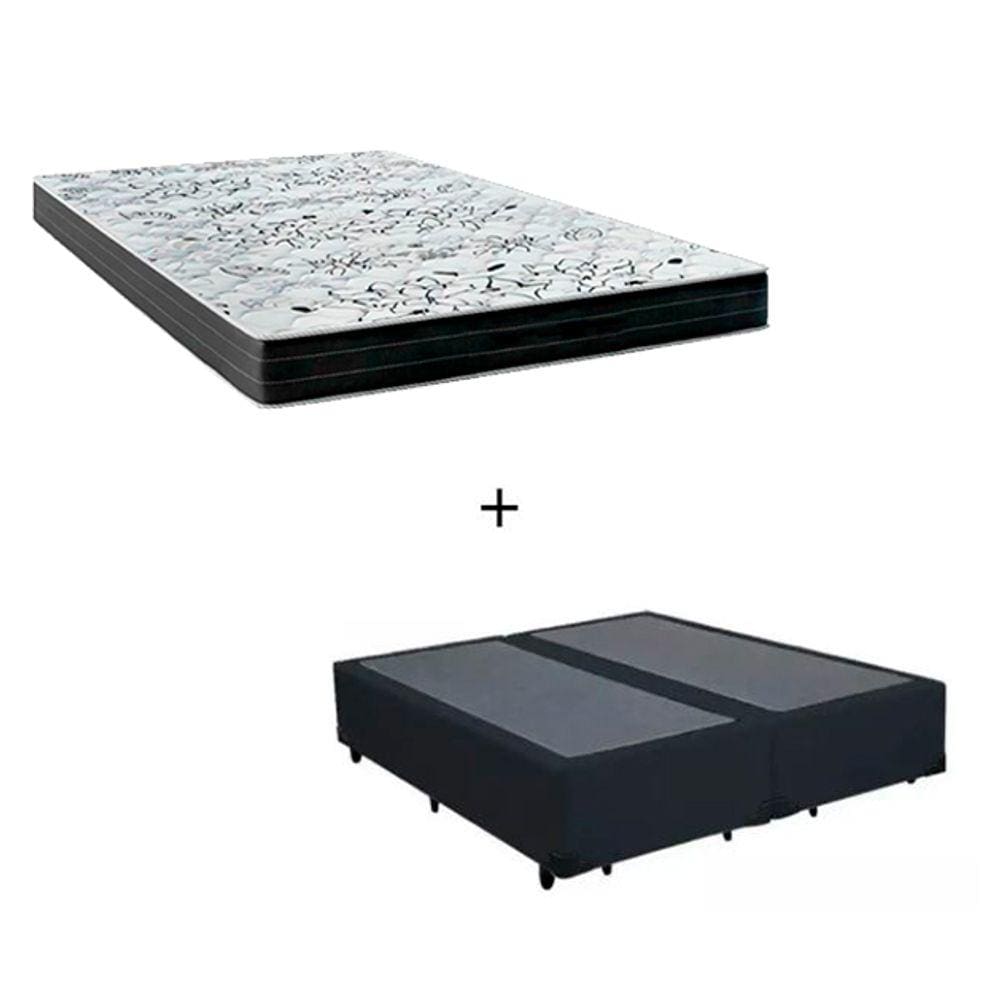 Cama Box King - Tecido Sintético Preto com Colchão Extra Firme D28-Suporta 80Kg