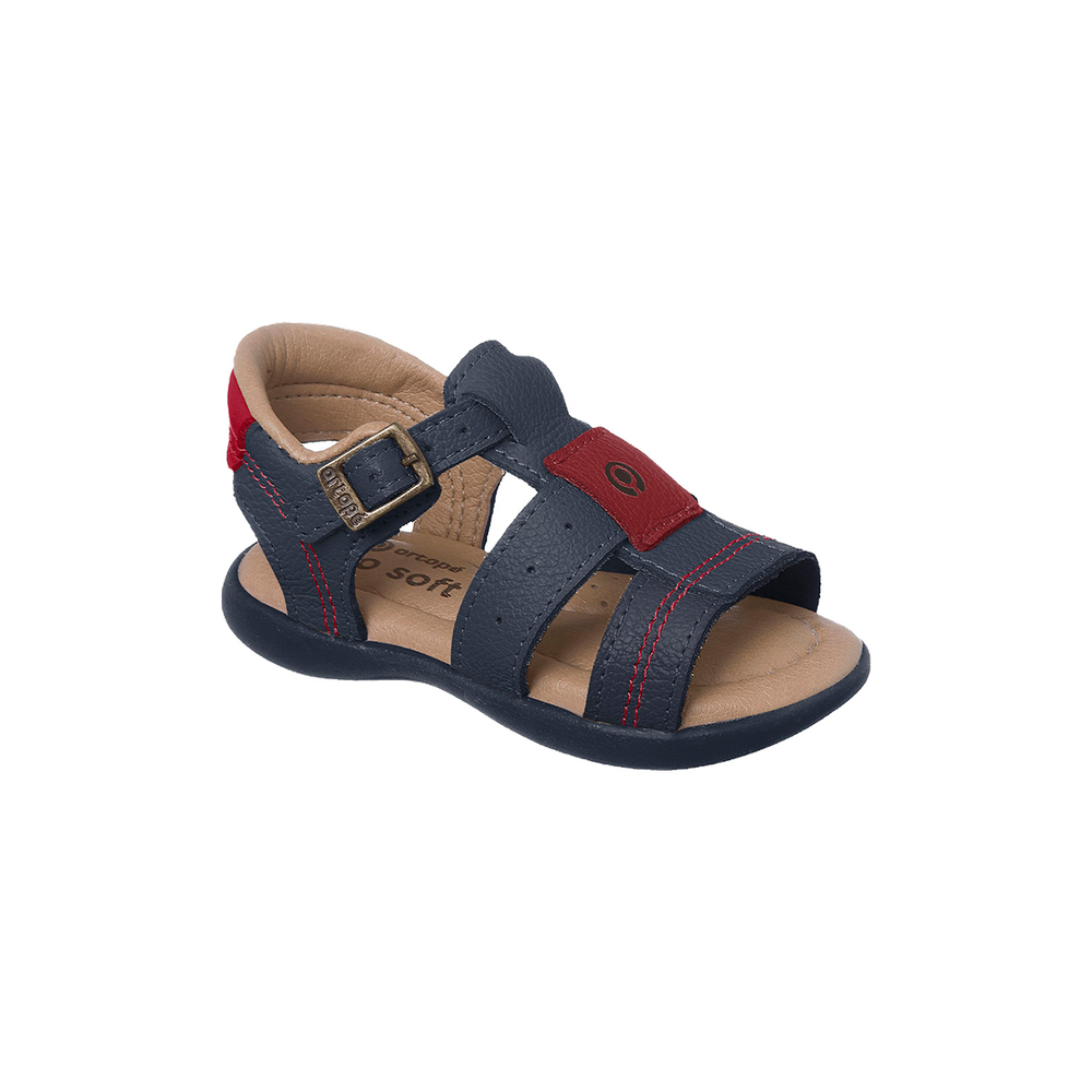 Sandália Infantil Masculina Ortopé Carinhoso Couro Azul Marinho