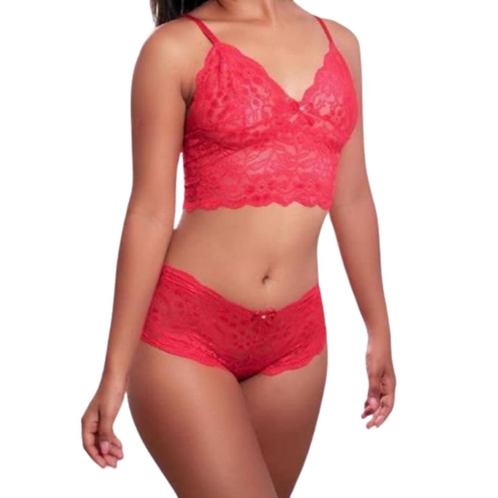 Conjunto lingerie em renda cropped sem bojo,calcinha calesson