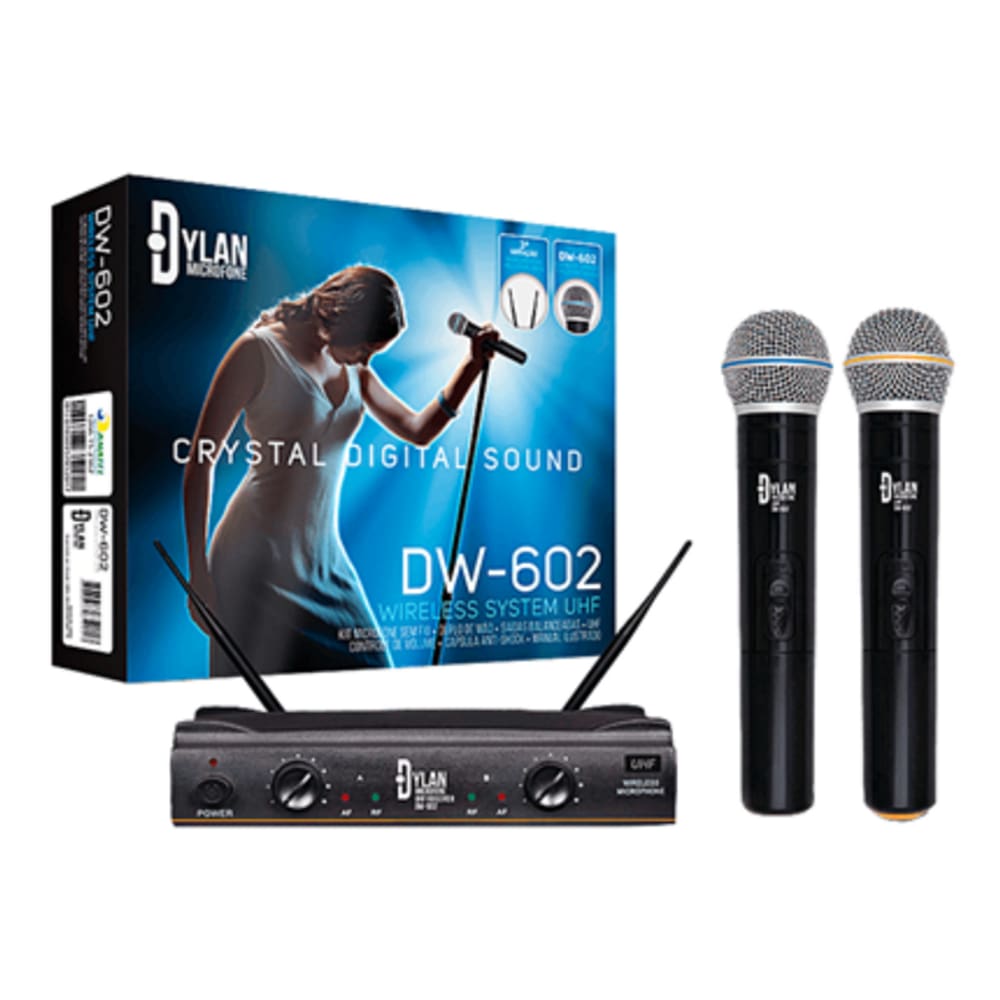 Microfone Sem Fio Dylan Dw602 Max Uhf C/2 Microfones Bastao