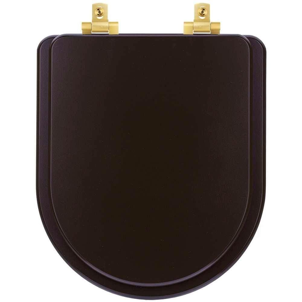 Assento Sanitário Mdf Soft Close Carrara Marrom Fosco Para Vaso Deca Com Ferragem Dourada