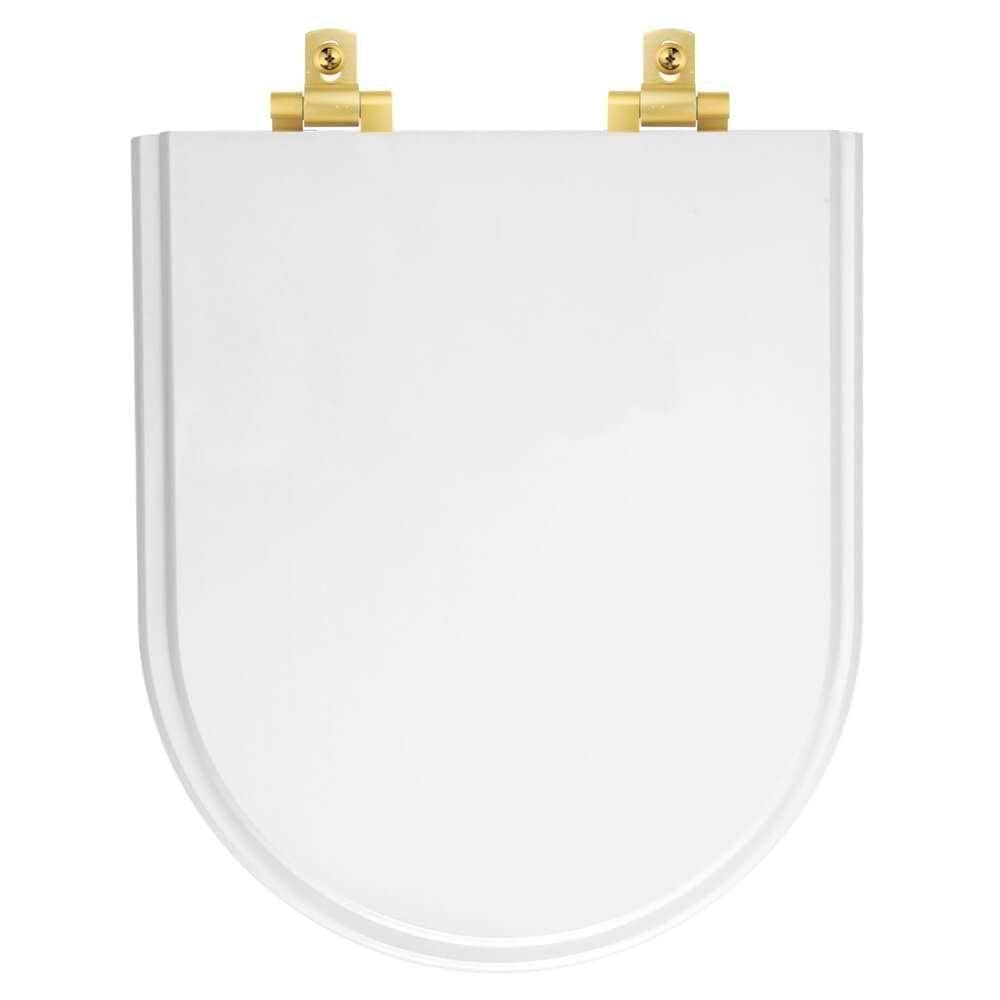 Assento Sanitário Mdf Soft Close Duna Branco Para Vaso Deca Com Ferragem Dourada