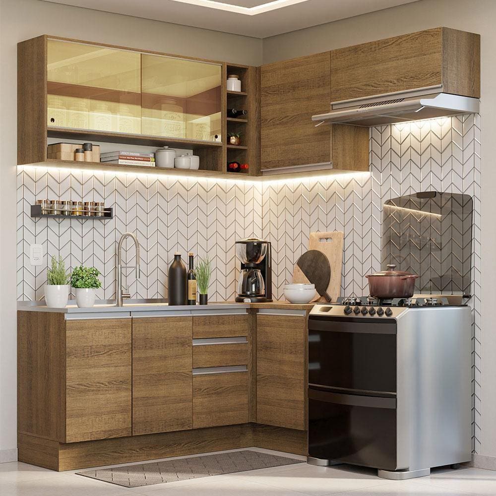 Armário De Cozinha 349Cm Rustic Glamy 06 Rustic