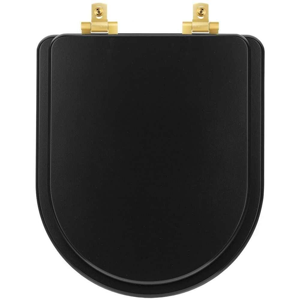 Assento Sanitário Mdf Soft Close Nuova Preto Fosco Para Vaso Deca Com Ferragem Dourada
