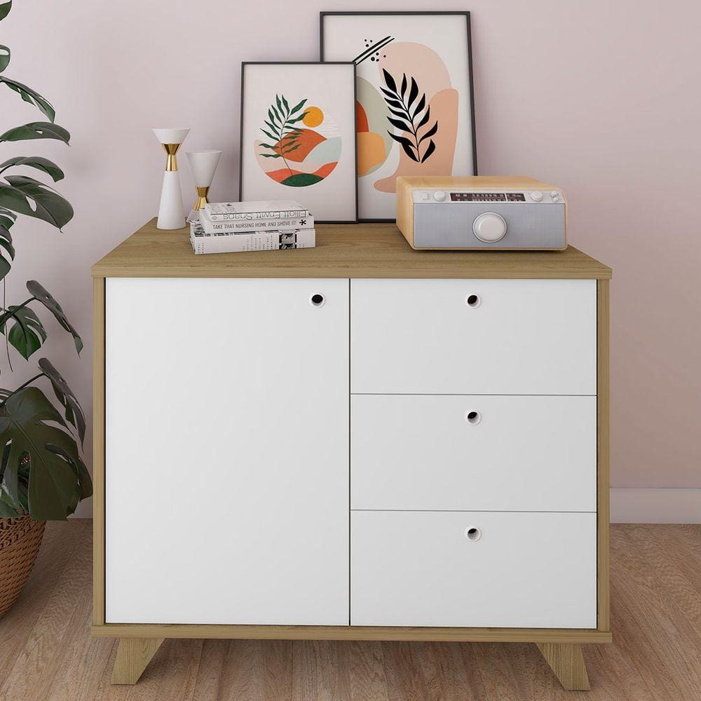 Armário Para Escritório Lugano 1 Porta 3 Gavetas Olmo/branco - Artany Móveis