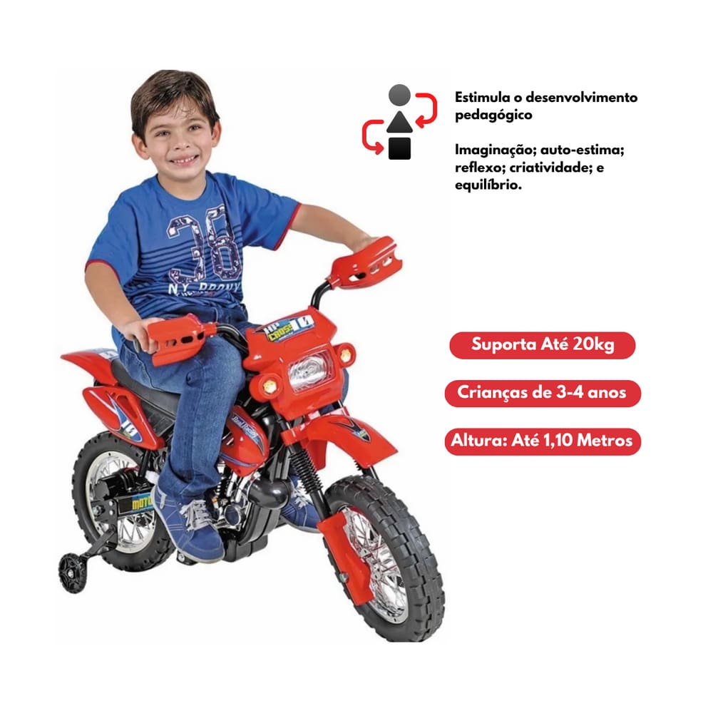 Moto Elétrica Infantil 6v - Motocross Azul - 241 - Xplast - Real