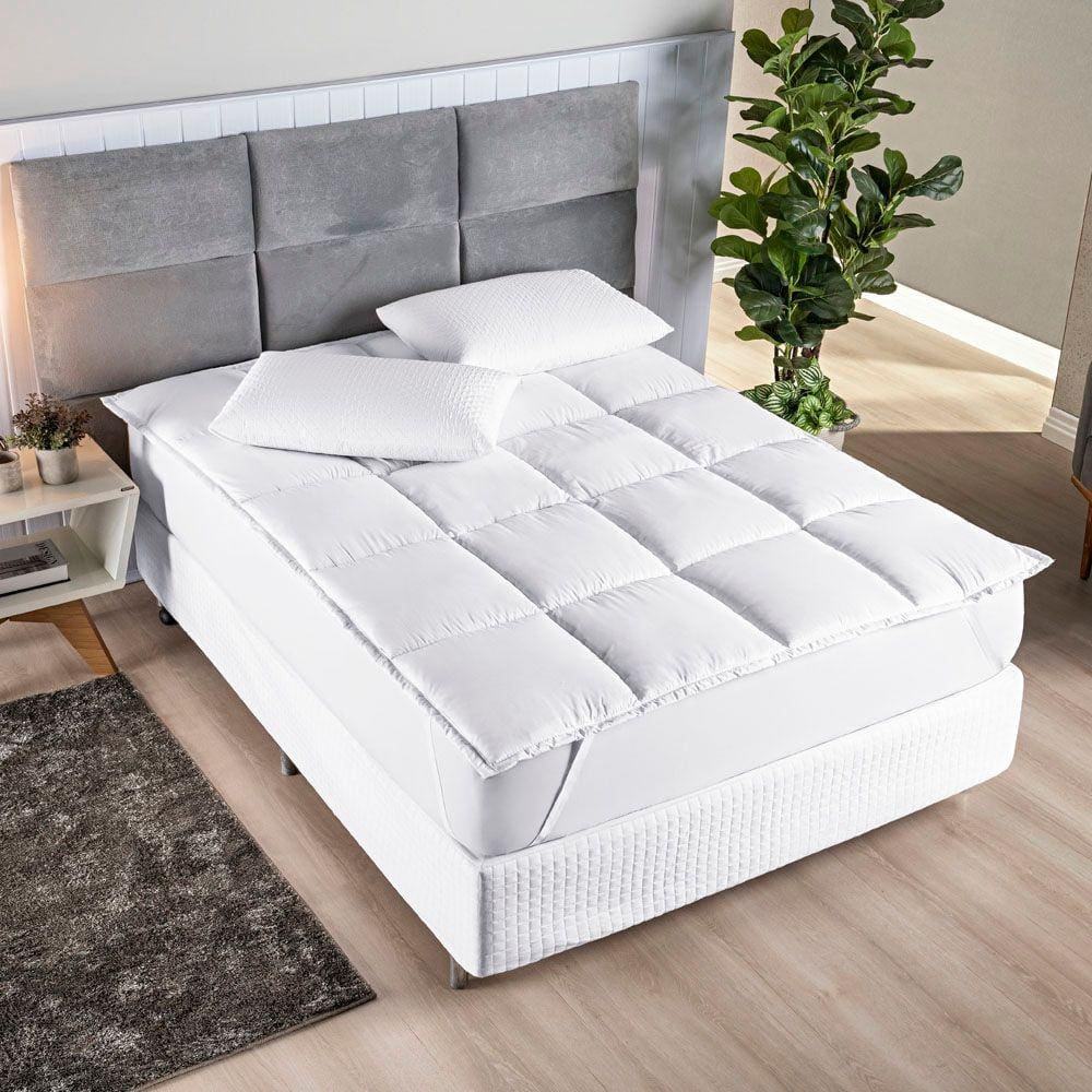 Protetor de Colchão Macio Pillow Top Casal Padrão Scartec Micropercal 200 Fios - Branco