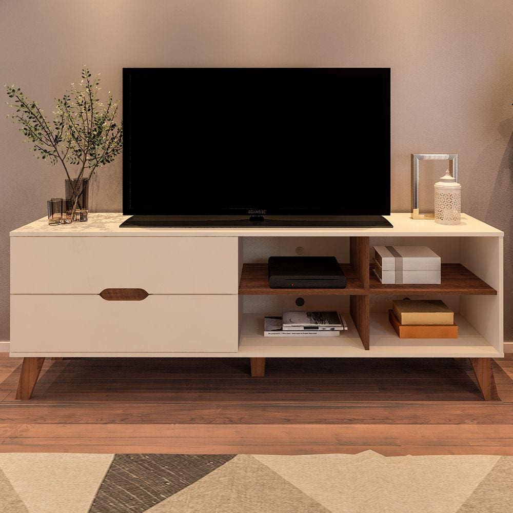 Rack Para Tv Até 75 Polegadas Verona 2 Gavetas Off White/pinho - Artely Móveis