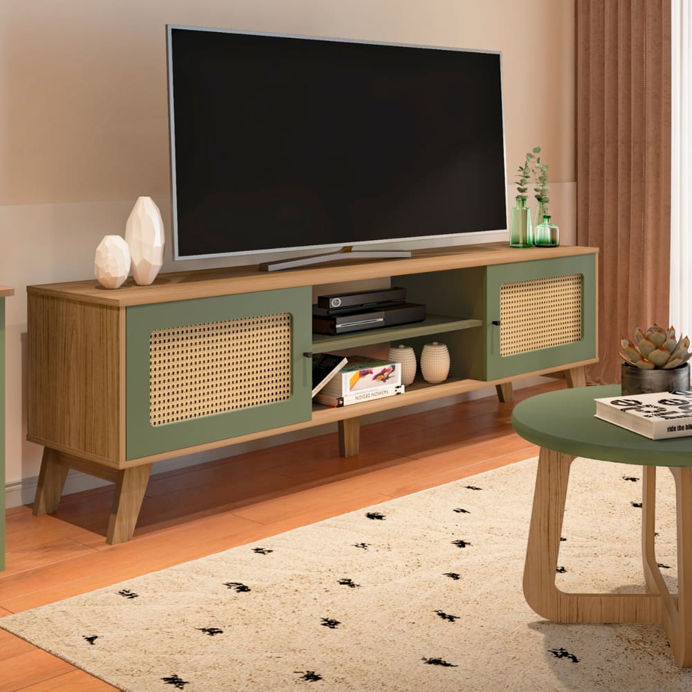 Rack Para Tv Até 75 Polegadas Charlotte 2 Portas Carvalho/menta - Artely Móveis