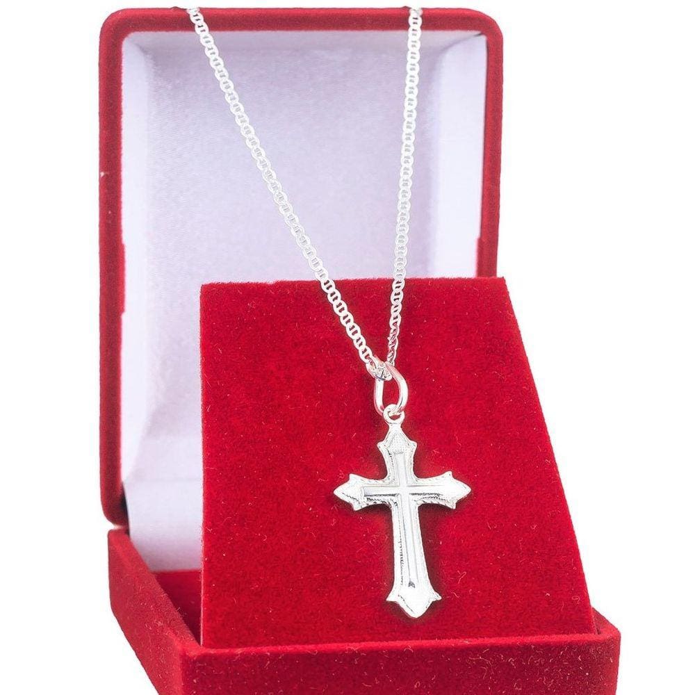 Cordão De Prata Masculina 925 Corrente Piastrine 70cm Pingente Crucifixo