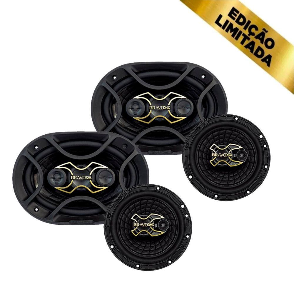 Kit Fácil Alto Falante Quadriaxial 6x9\" + Triaxial 6\" Linha Gold 240W RMS Bravox (4 Peças)