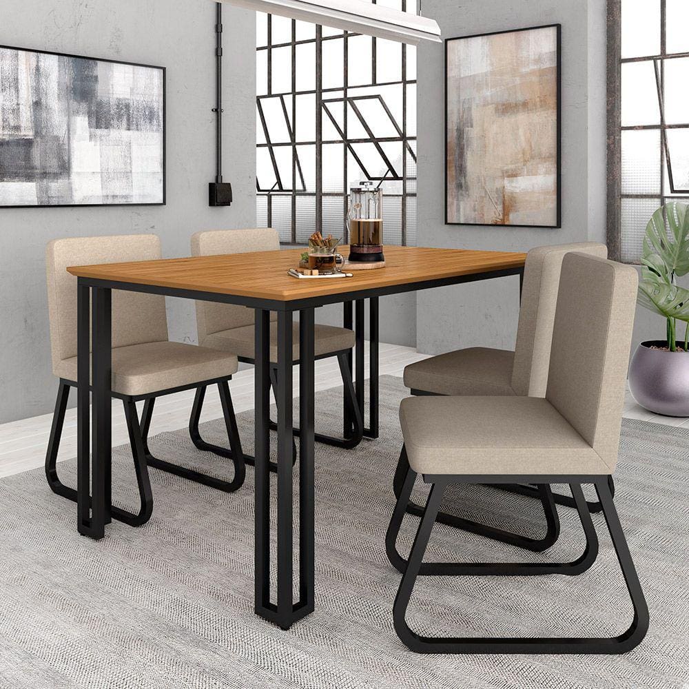 Mesa Com 4 Cadeiras Industrial 1,36 Deli Pt/cin/beg - Móveis Arapongas