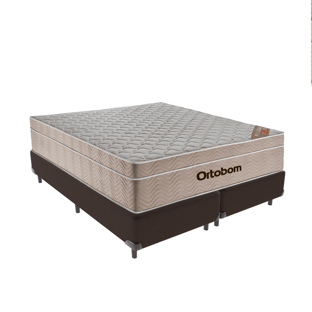 Cama Box Queen Marrom e Colchão Ortobom Airtech SpringPocket
