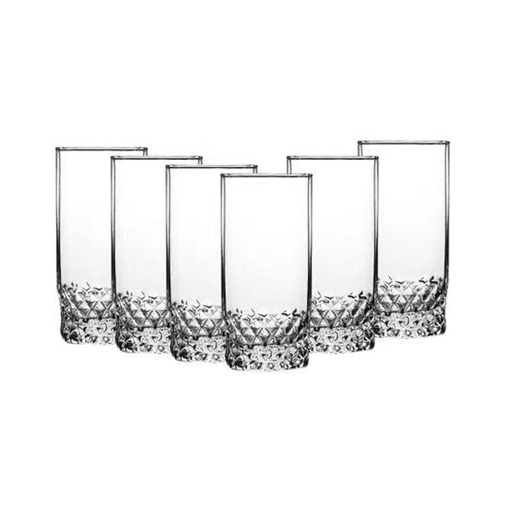 Jogo 6 Copos De Vidro 330Ml Cristal Diamond Vinho Suco Água 330ml