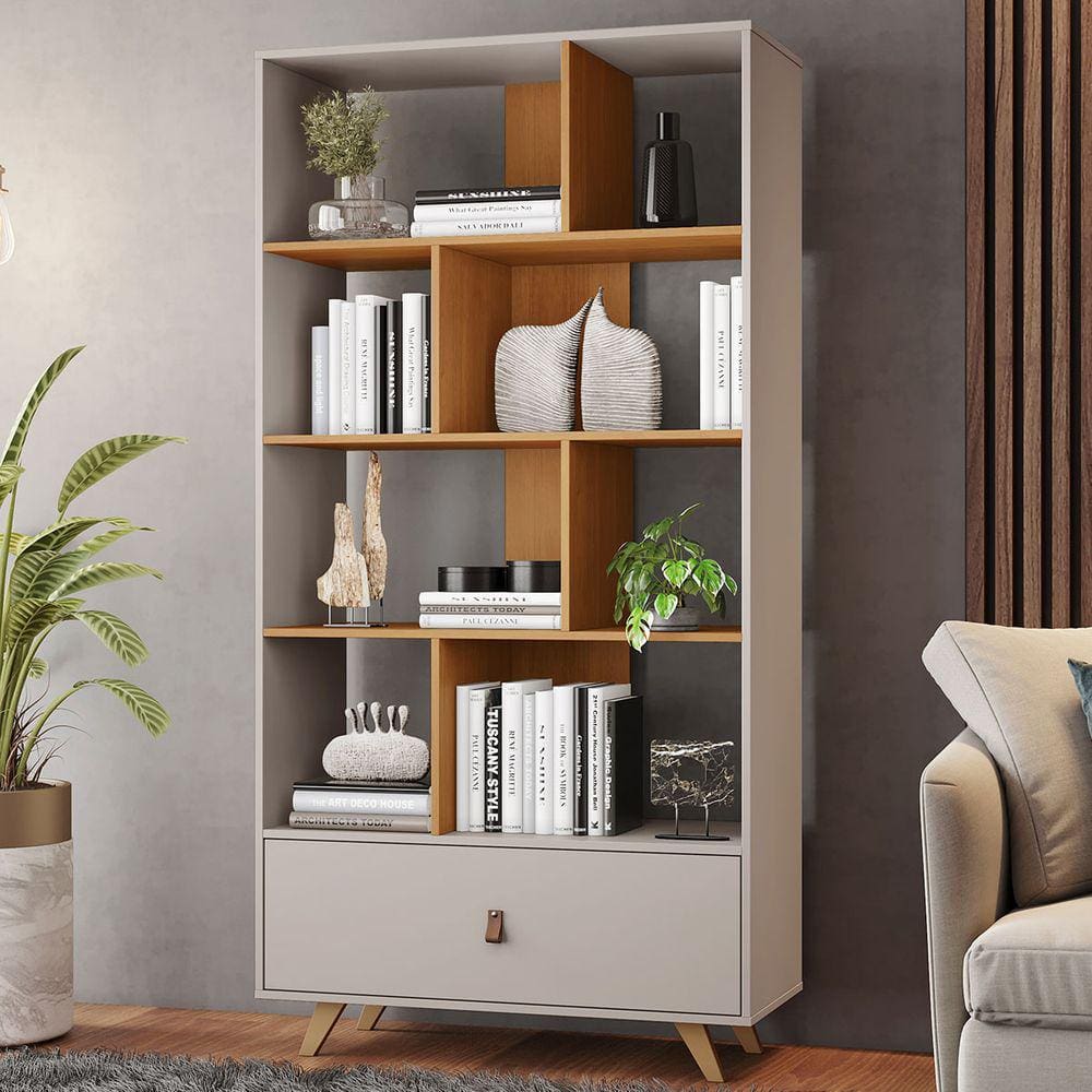 Estante Para Livros Office 1 Gaveta Off White/ Cinamomo - Jcm Móveis
