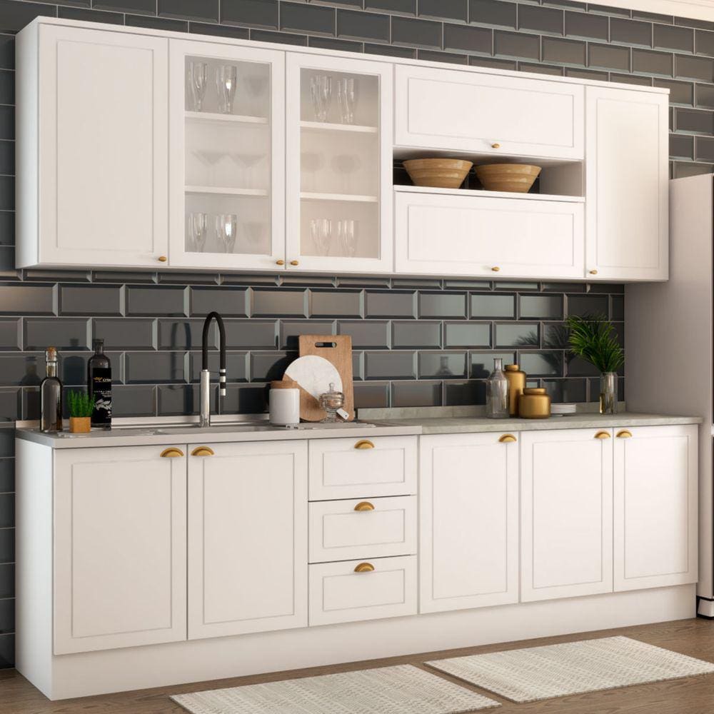 Cozinha Completa Dallas 11 Portas 3 Gavetas 100% Mdf Americana Branco - Panorama Móveis