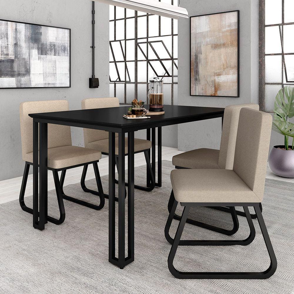 Mesa Com 4 Cadeiras Industrial 1,36 Deli Pt/pt/bege - Móveis Arapongas