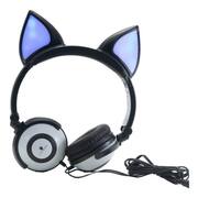 Fone De Ouvido Orelha Gato Led 7 Cor Bluetooth Headset Azul